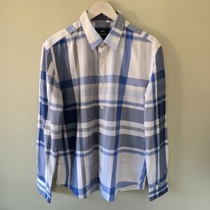 Hugo Boss M Quiet Luxury Modern Academia Workwear Plaid Slim Fit Dress Shirt